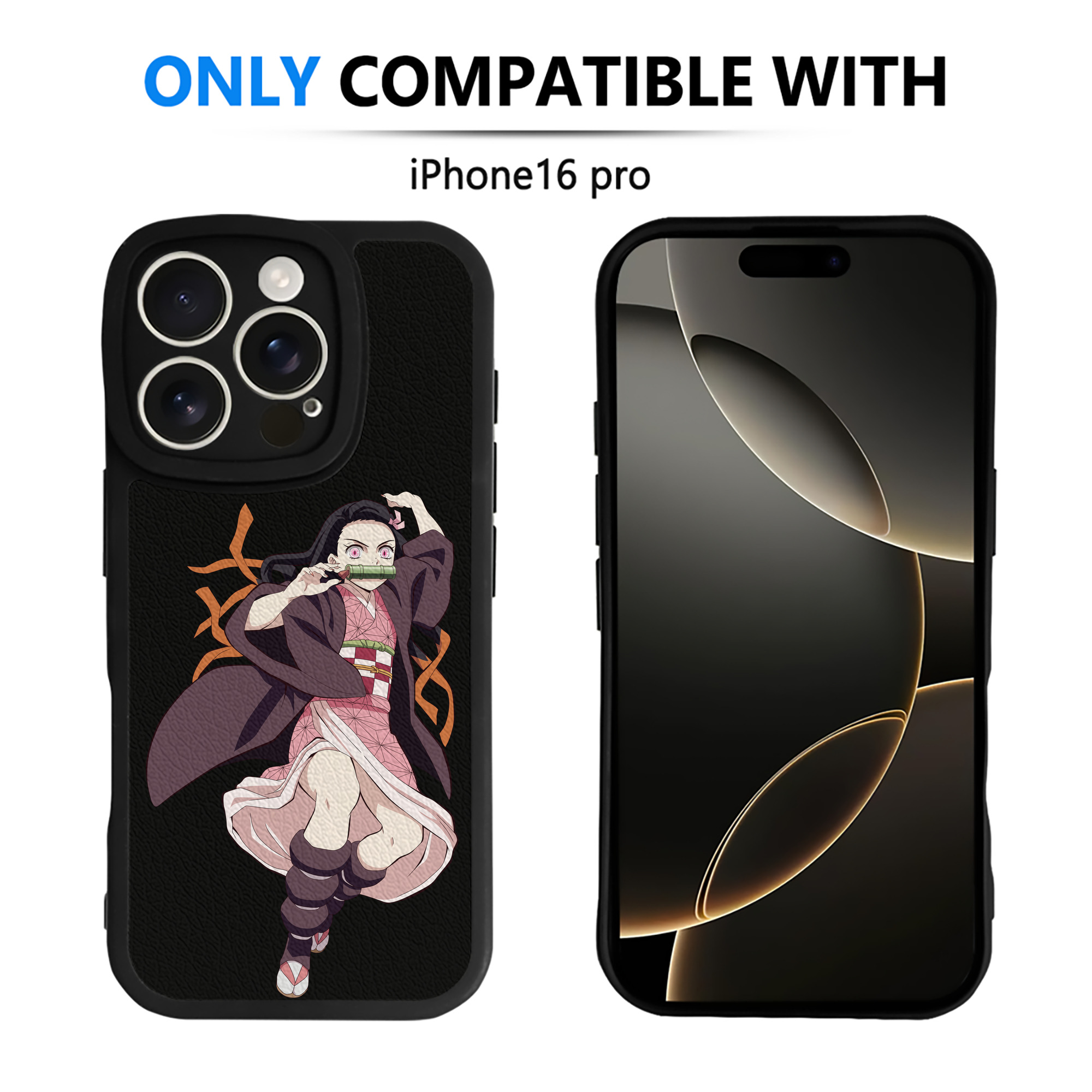（画像用） 鬼滅の刃（きめつのやいば）竈門 禰󠄀豆子／かまど ねずこ Kamado Nezuko 【iPhone 16シリーズ対応】シリコンスマホケース（レザー調） 材質：シリコン